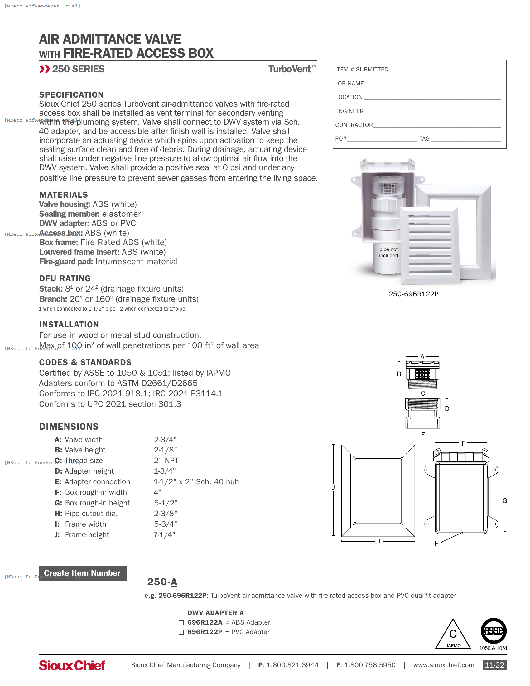 250-696R SERIES - TURBOVENT AAV IN FIRE-RATED OXBOX - SPEC SHEET.PDF Specification Document
